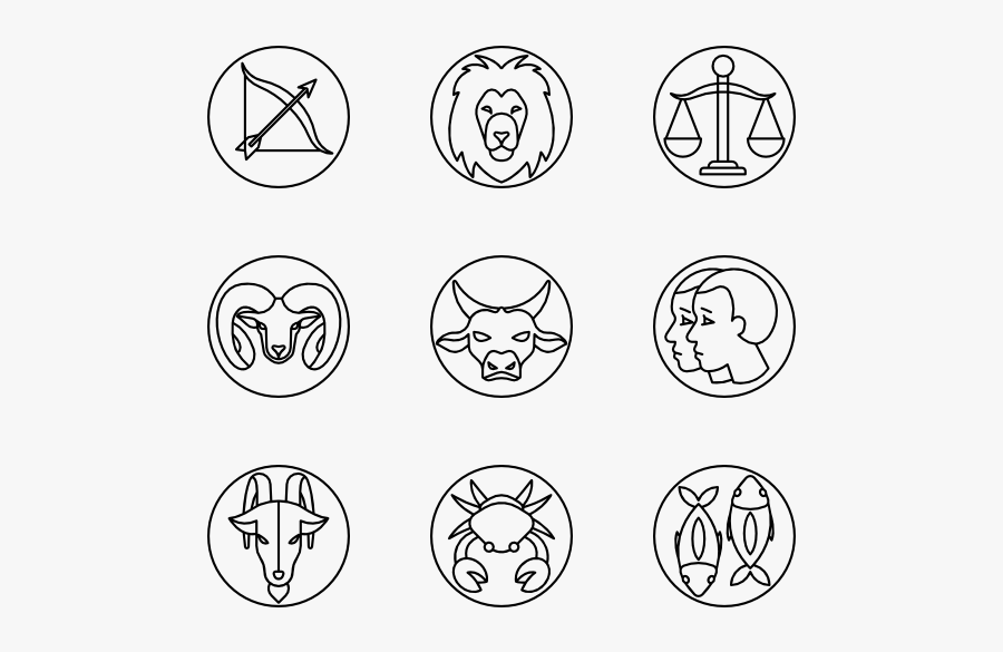 Zodiac Signs Lineal - Zodiac Symbols No Background, Transparent Clipart