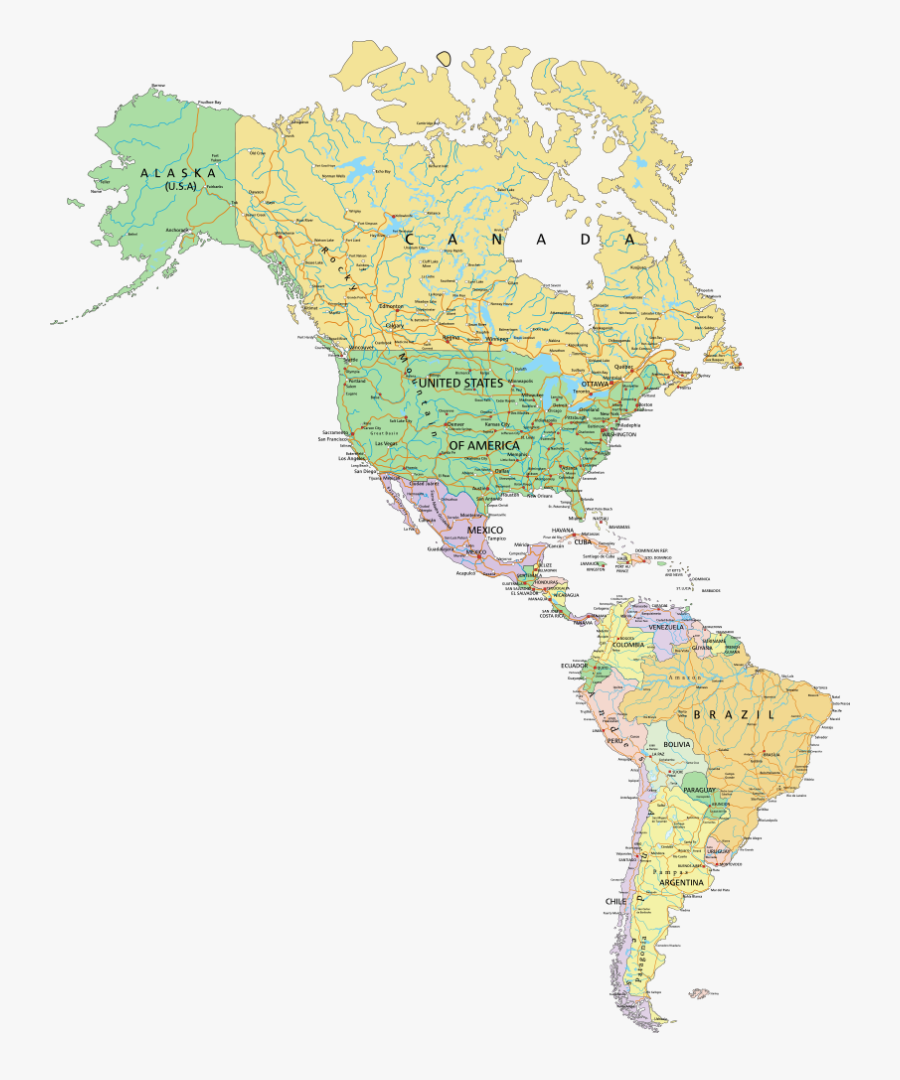 Map United North Of Globe States Vector Clipart - Labeled Political Map Of North America, Transparent Clipart