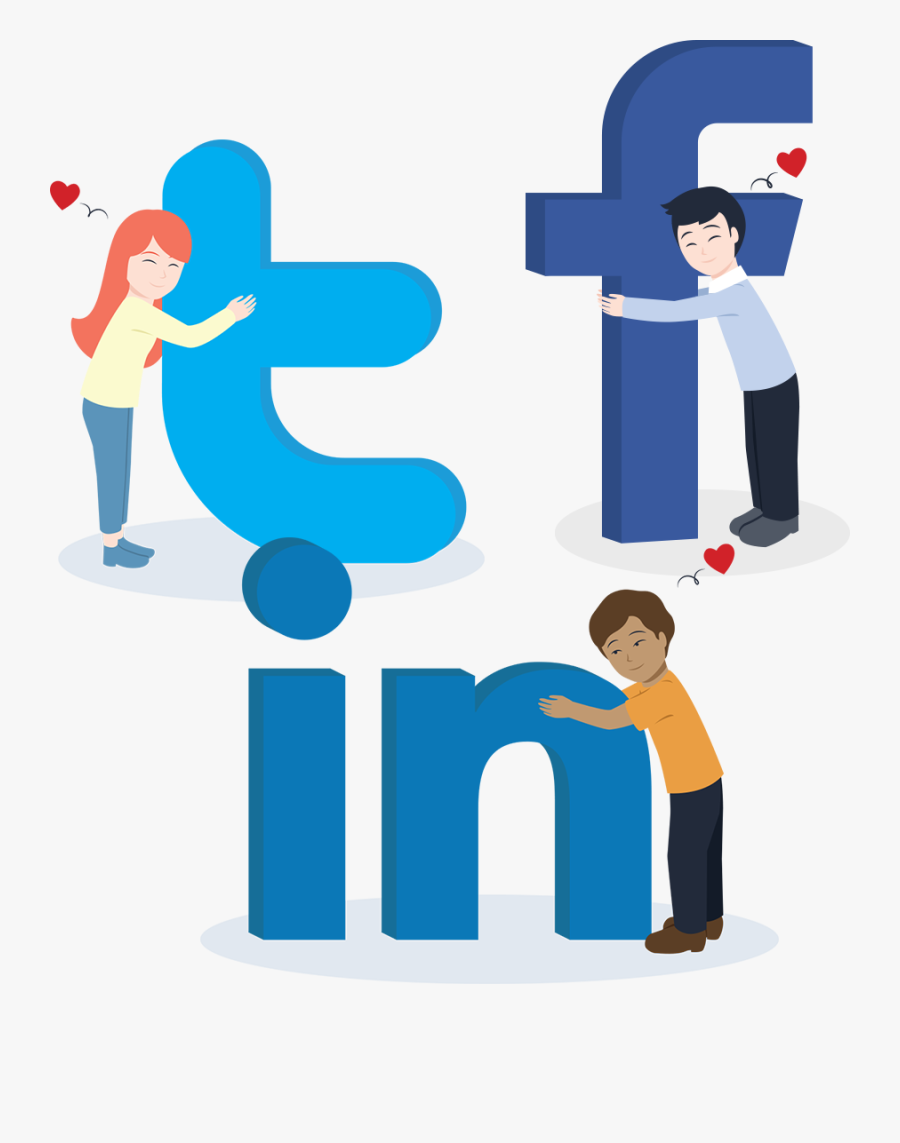 Cartoon People Hugging Social Media Logos - Cartoon Social Media Lovos, Transparent Clipart