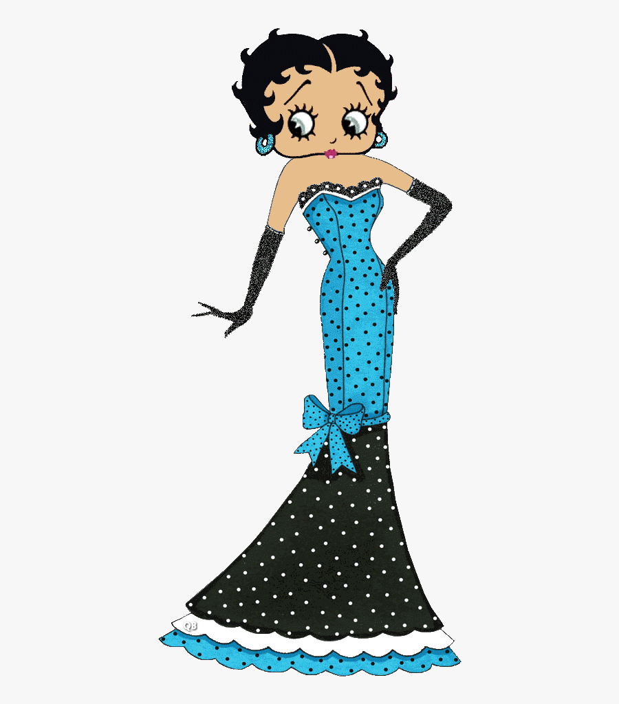 Betty In A Blue & Black Strapless Gown - Betty Boop Polka Dot Dress, Transparent Clipart