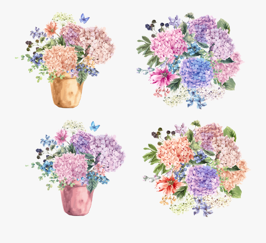 Transparent Potted Flower Clipart - Bunga Hydrangea Pink Vector, Transparent Clipart