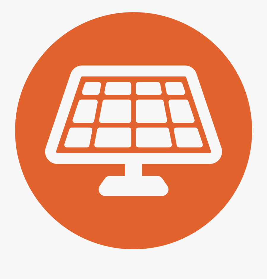 White Solar Panel In Dark Orange Circle - Solar Panel Icon Vector, Transparent Clipart