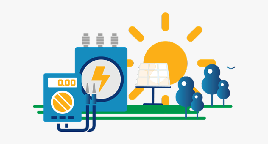 Illustration Of The Sun, Trees, A Solar Panel, A Battery, - Solar Farm Png Cartoon, Transparent Clipart