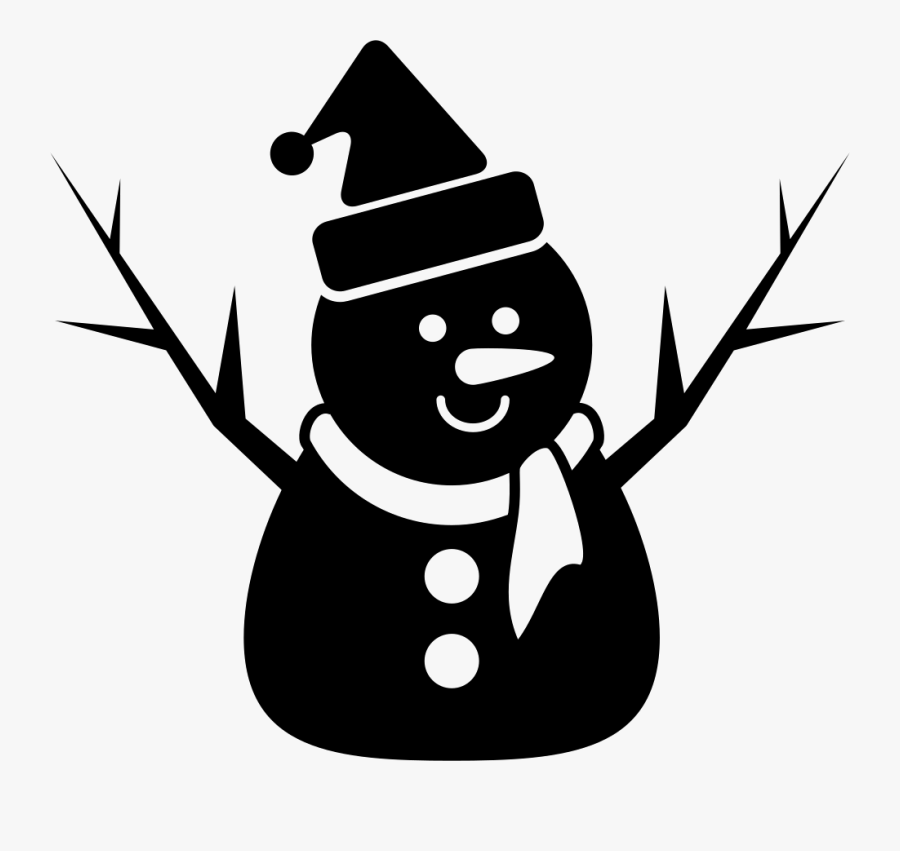 Snowman Of Xmas In Black With Bonnet Scarf And Two - Snowman Black, Transparent Clipart