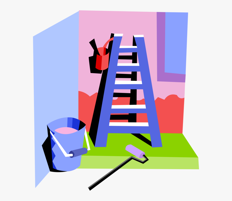 Vector Illustration Of Paint Ladder With Bucket With - Illustration, Transparent Clipart