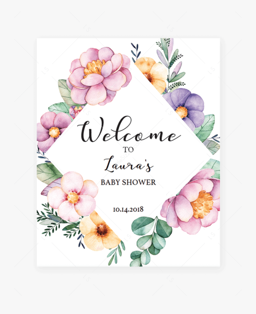 Printable Floral Wreath Welcome Sign For Shower By - Free Printable Welcome To Baby Shower Sign, Transparent Clipart