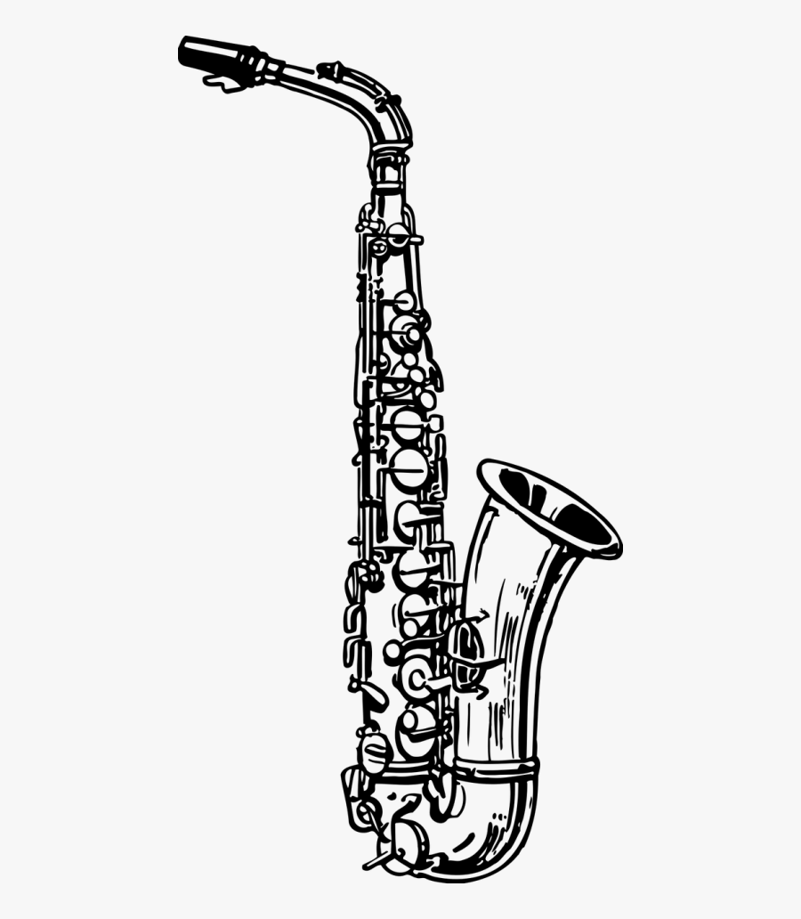 Brass Instrument Music - Saxophone Black And White, Transparent Clipart