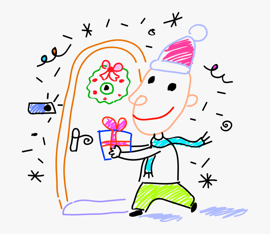 Vector Illustration Of Delivering Gift Wrapped Christmas - Cartoon, Transparent Clipart