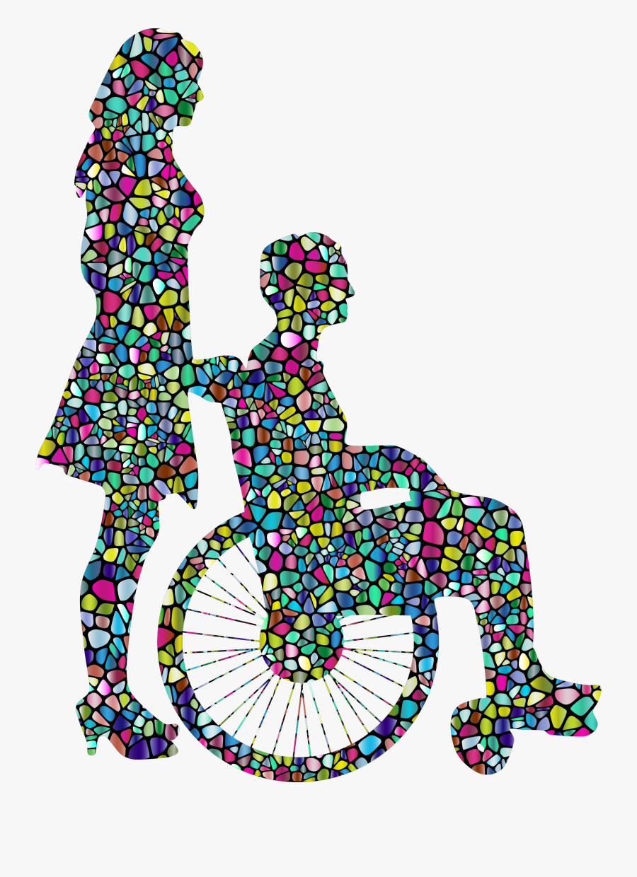 Polyprismatic Tiled Woman Pushing - Clip Art Person In Wheelchair, Transparent Clipart