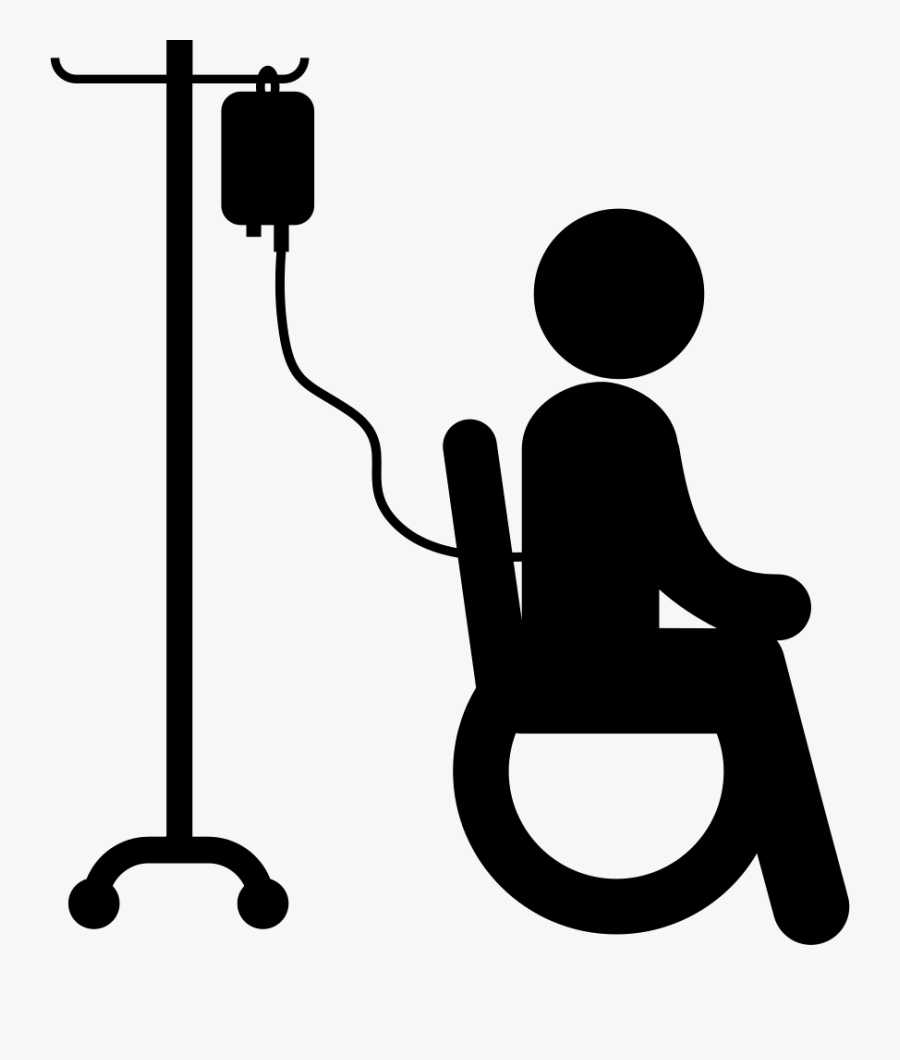 Patient Sitting On Wheels Chair With Saline Via Silhouette - Doctor And Patient Icon, Transparent Clipart