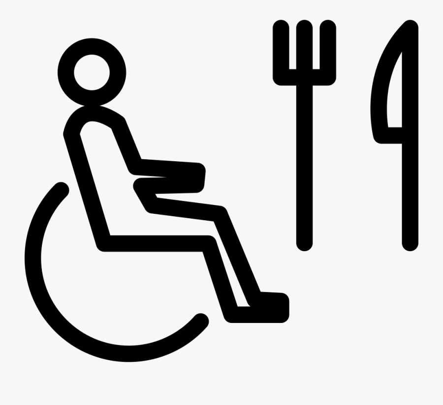Person On Wheel Chair Outline With Fork And Knife - Wheel Chair Icons Outline, Transparent Clipart