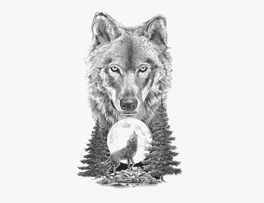 Gray Sketch Art Tattoo Artist Motion Wolf Clipart - Wolf Moon Tattoo Design, Transparent Clipart