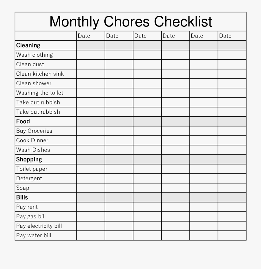 Clip Art Monthly Chore Checklist How - Time Frame Of A Project, Transparent Clipart