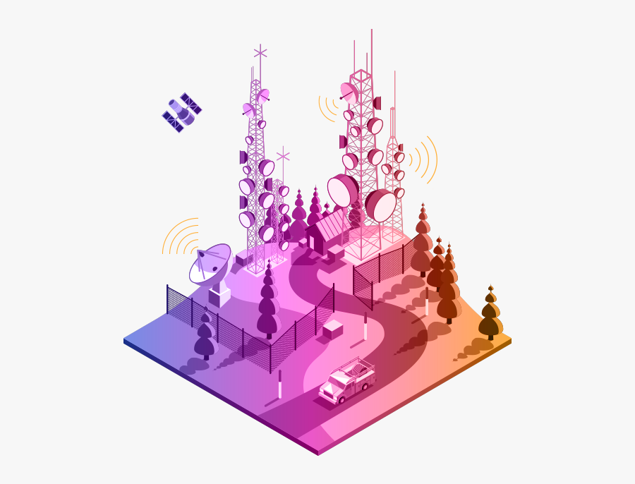 Telecommunications Illustration With Purple To Yellow - Gis And Telecommunication, Transparent Clipart