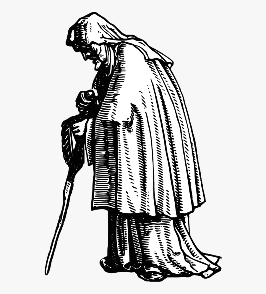 Robed Old Woman - Medieval Old Man Drawing, Transparent Clipart