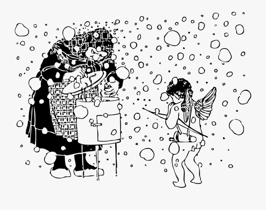 Old, Lady, Woman, Child, Cupid, Blizzard, Snow, Weather - Winter Snowing Drawing Png, Transparent Clipart