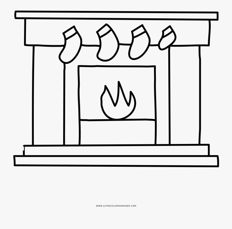 Christmas Fireplace Coloring Page - Line Art, Transparent Clipart