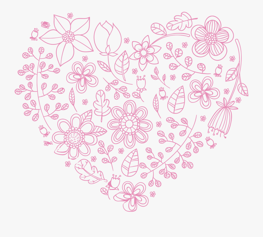 Pink Floral Heart Clip Arts - Heart Clipart Black And White Png, Transparent Clipart