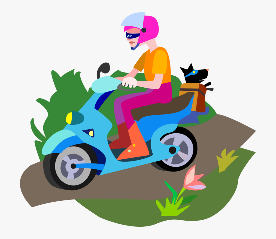 Vector Illustration Of Motorcyclist Rides Motor Scooter - Scooter Clipart, Transparent Clipart