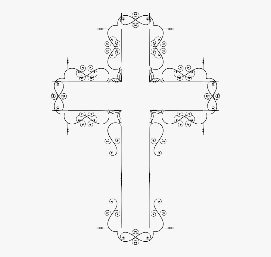 Fancy Cross Clip Art Black And White - Pretty White Cross Png, Transparent Clipart