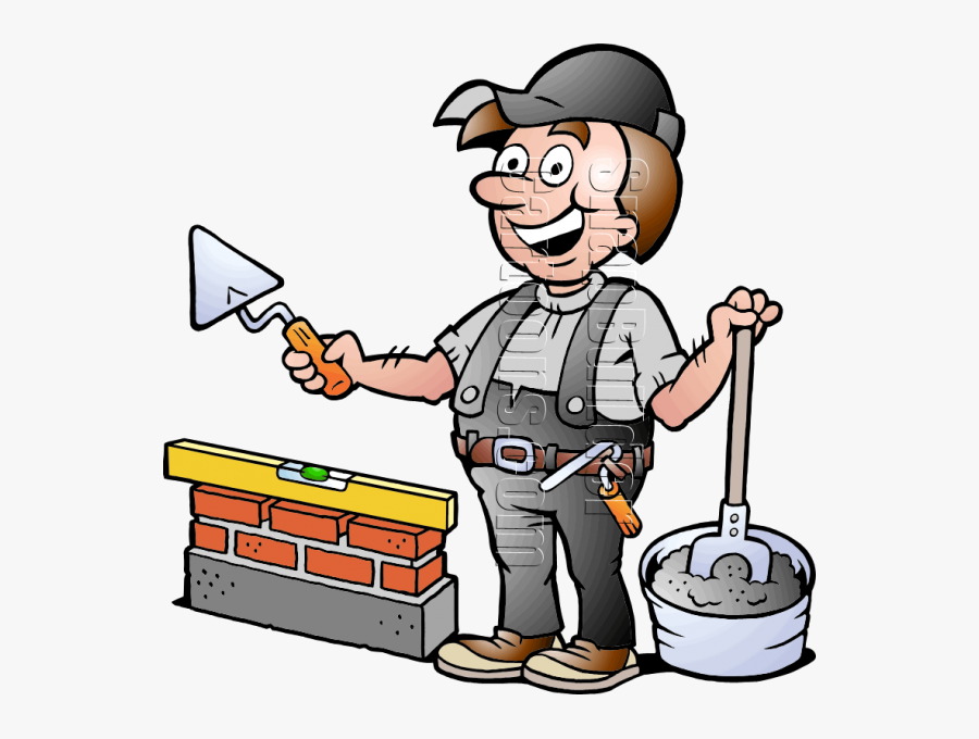 Bricklayer With Mason Tools - Cartoon Masonry, Transparent Clipart