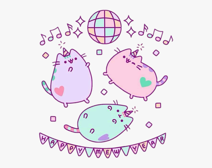 #pusheen #cute #party #happynewyear #scdiscoballs #discoballs - Happy New Year Gif Pusheen, Transparent Clipart