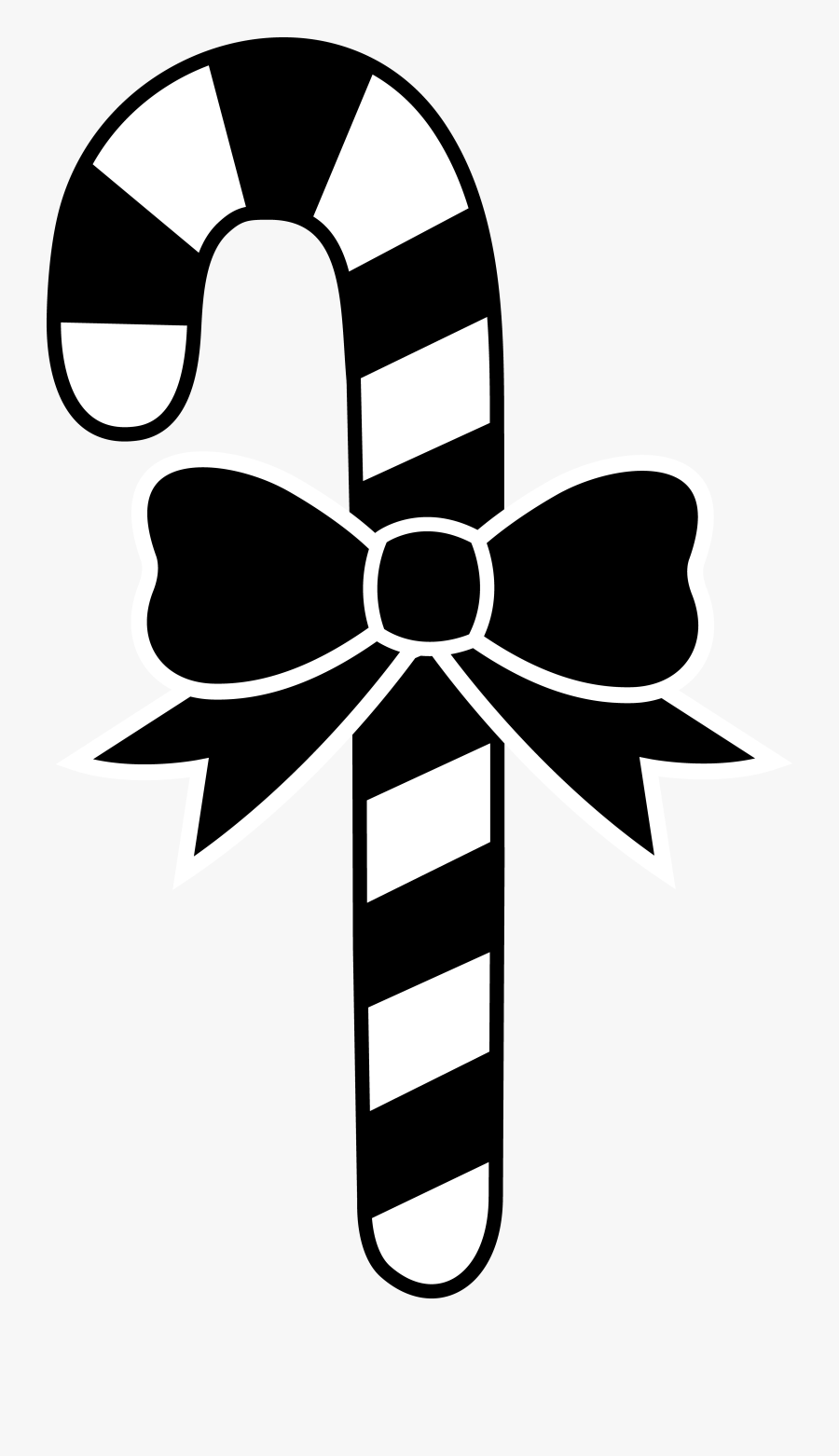 Clip Art Candycane With Bow Converttoblack - Candy Cane Black And White, Transparent Clipart