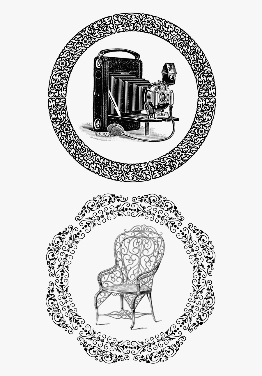 Vintage Art Camera Free Picture - Circular Border Black & White, Transparent Clipart