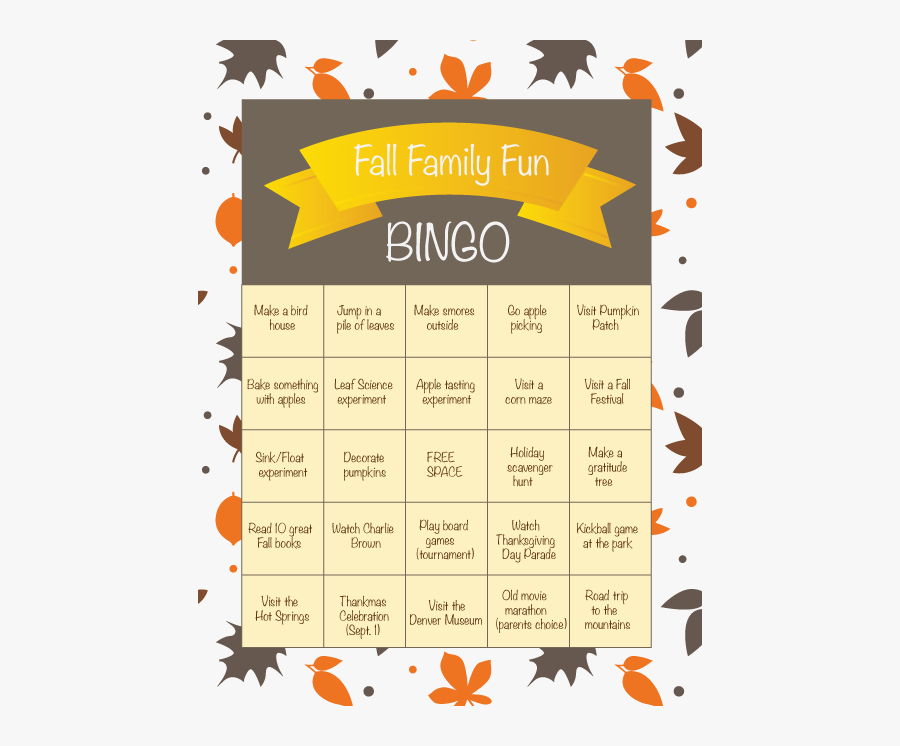 Transparent Fall Family Clipart - Family Activity Bingo, Transparent Clipart