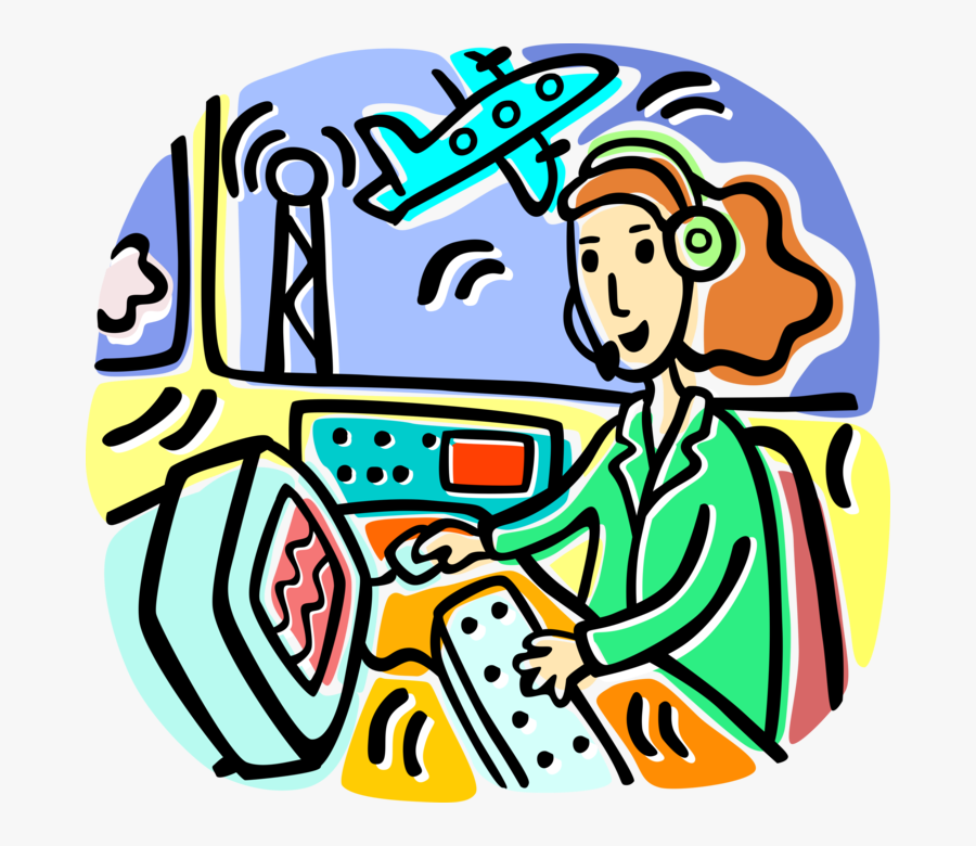 Vector Illustration Of Air Traffic Controller Monitoring - Air Traffic Control Clipart, Transparent Clipart