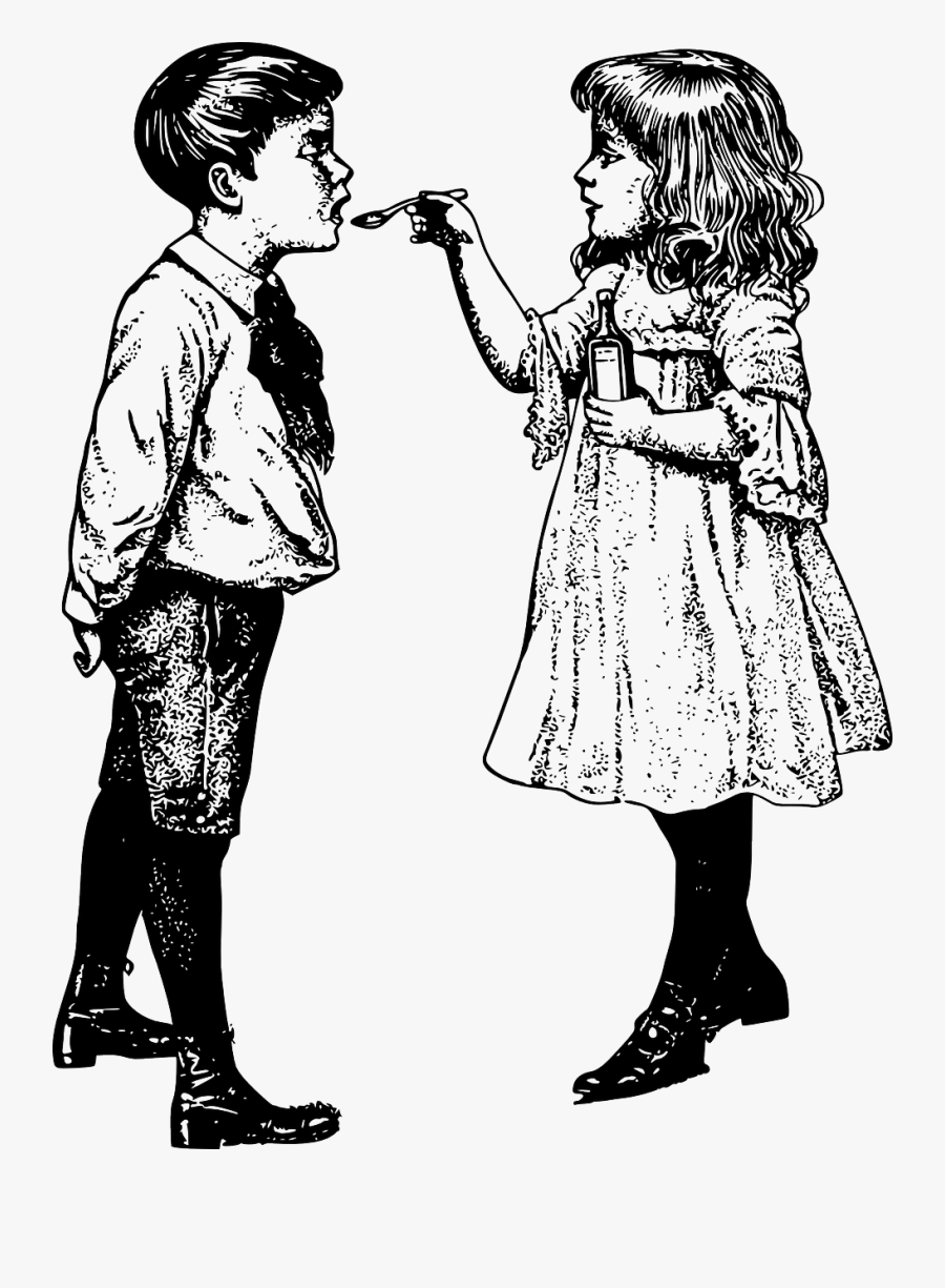Children Cough Flu Free Picture - Taking Medicine Clipart Black And White, Transparent Clipart