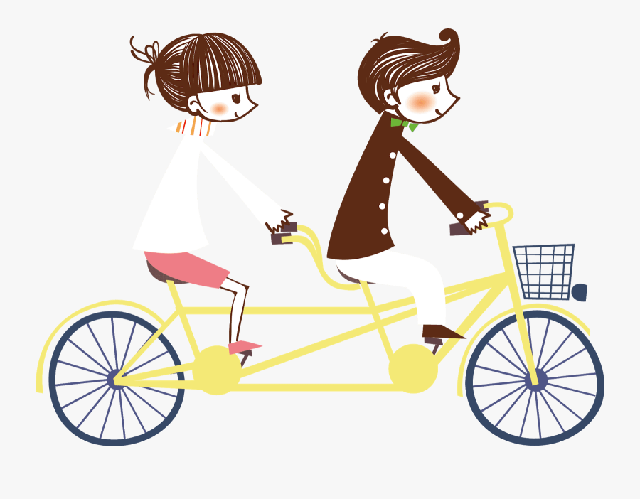 Couple Bicycle Cartoon Png, Transparent Clipart