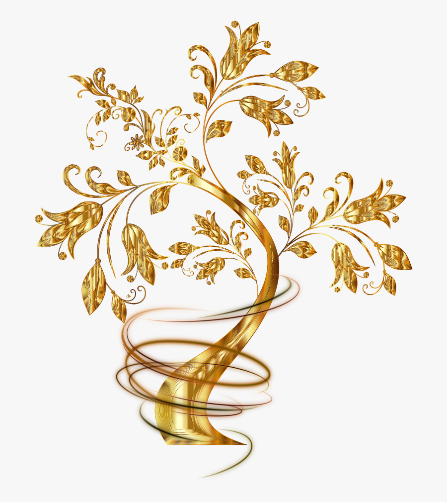 Gold Golden Tree Trees Swirl Swirls Fantasy - Background Flower Design Hd, Transparent Clipart