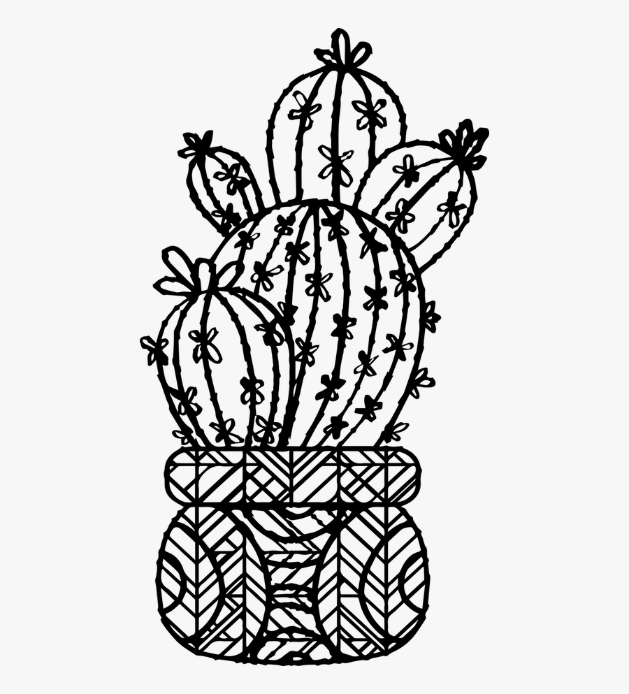 Cactus Doodles Line Art - Cactus Valentines Clip Art Black And White, Transparent Clipart
