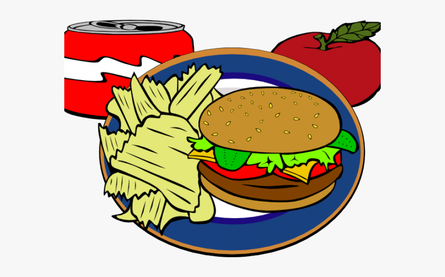 Transparent Burger Clipart - Hamburger Chips And Drink, Transparent Clipart