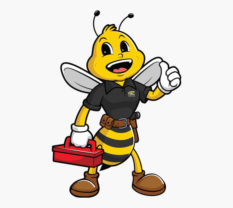 Bee Roofing Mascot Web Transparent - Bee Company Mascot, Transparent Clipart
