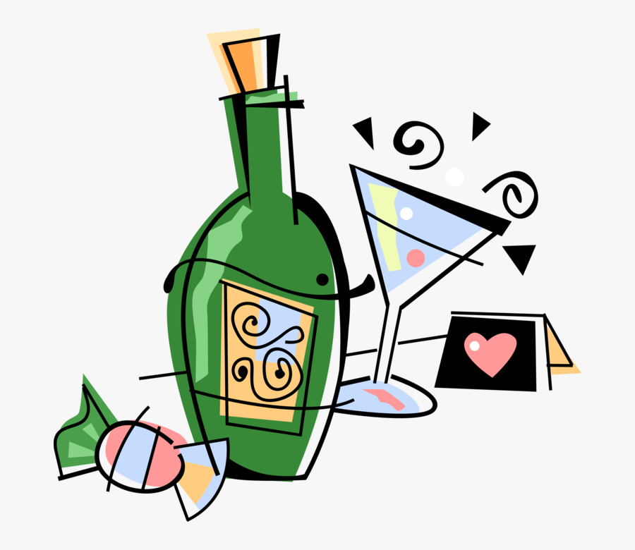 Vector Illustration Of Alcohol Beverage Champagne Bottle, Transparent Clipart
