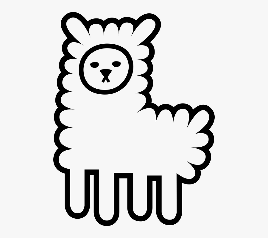 Alpaca, Lama, Contour, Drawing, Stamp, Black And White - Lama Tegning, Transparent Clipart