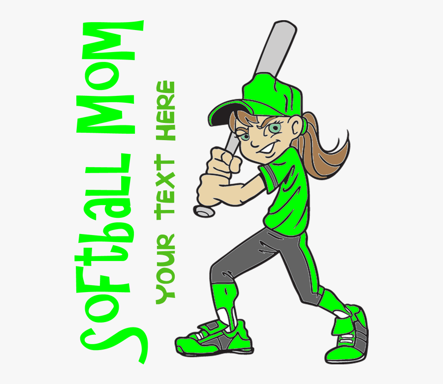 Personalized Softball Mom Neck Tie - Girls Softball Neon Green Uniform Cartoon, Transparent Clipart