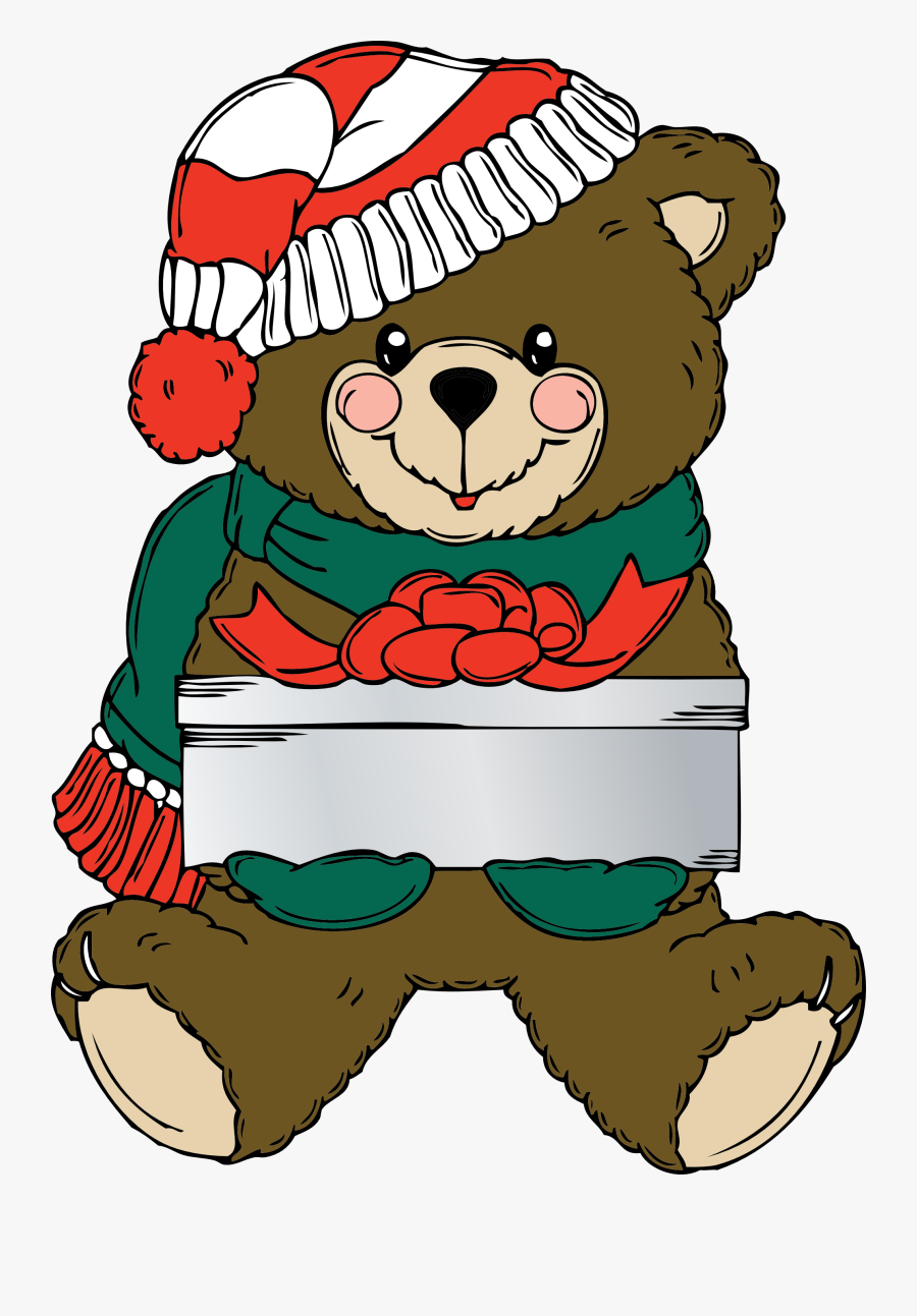 Christmas Bear Wih Present - Christmas Teddy Bear Clip Art, Transparent Clipart