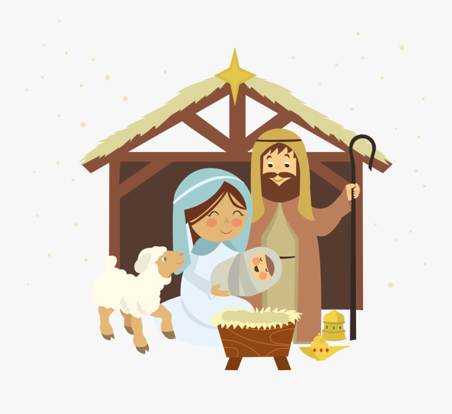 Manger Woman Of Novena Scene Aguinaldos Nativity - Cartoon Cute Nativity Scene, Transparent Clipart
