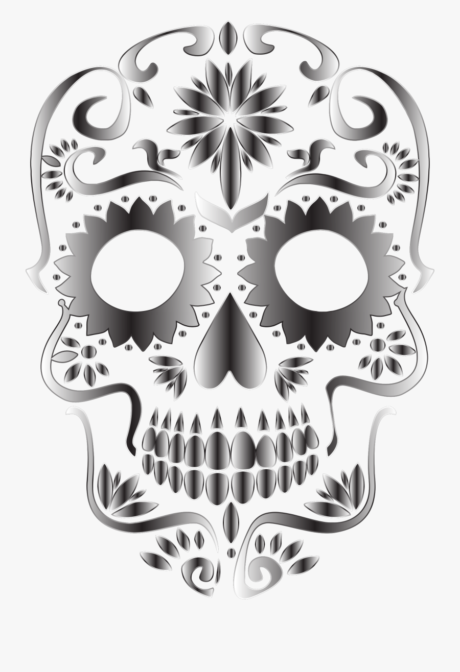 Monochrome Sugar No Background - Sugar Skull Silhouette Png, Transparent Clipart