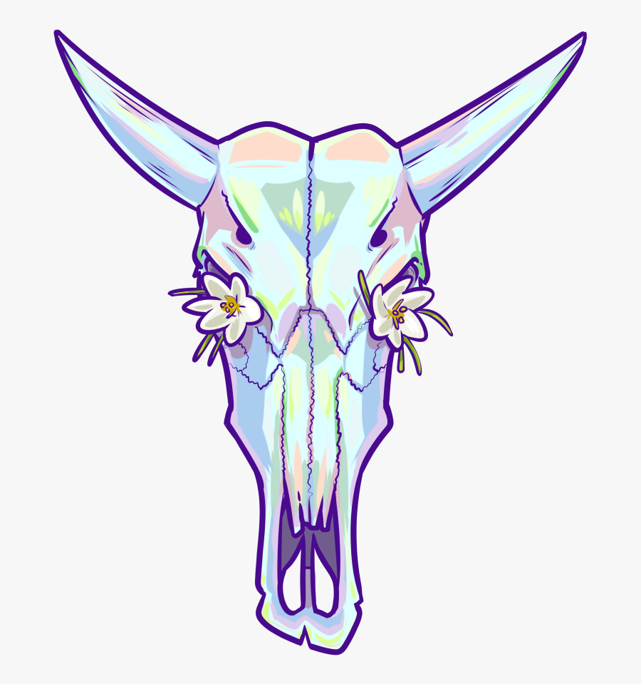Opal Cow Skull And Crocuses, Transparent Clipart