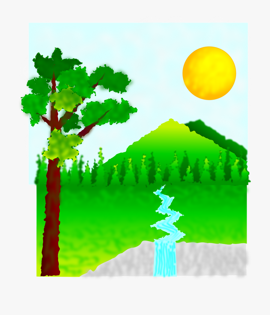 Sun Mountain Water Green Trees Png Image - Nature Clipart, Transparent Clipart