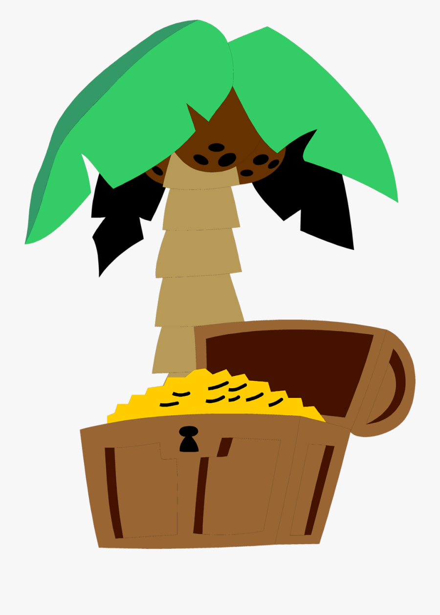 Illustration Of A Treasure Chest And A Palm Tree - Buried Treasure, Transparent Clipart