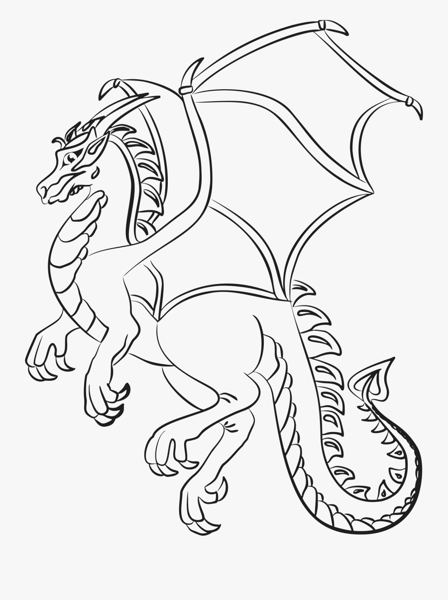 Cartoon Dragon Line Art - Dragon Cartoon Drawing Png, Transparent Clipart