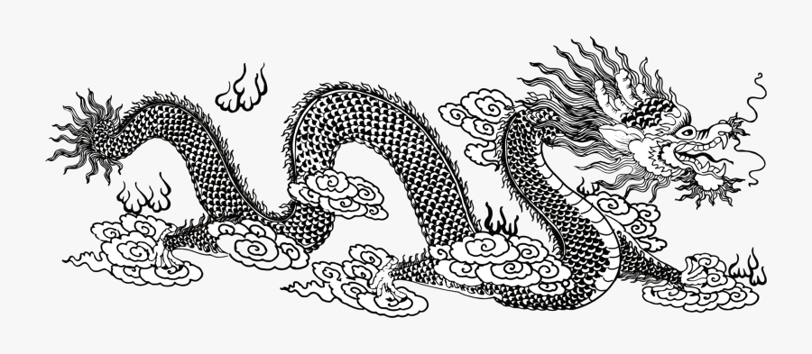 Asian Dragon Line Art - Chinese Dragon Line Drawing, Transparent Clipart