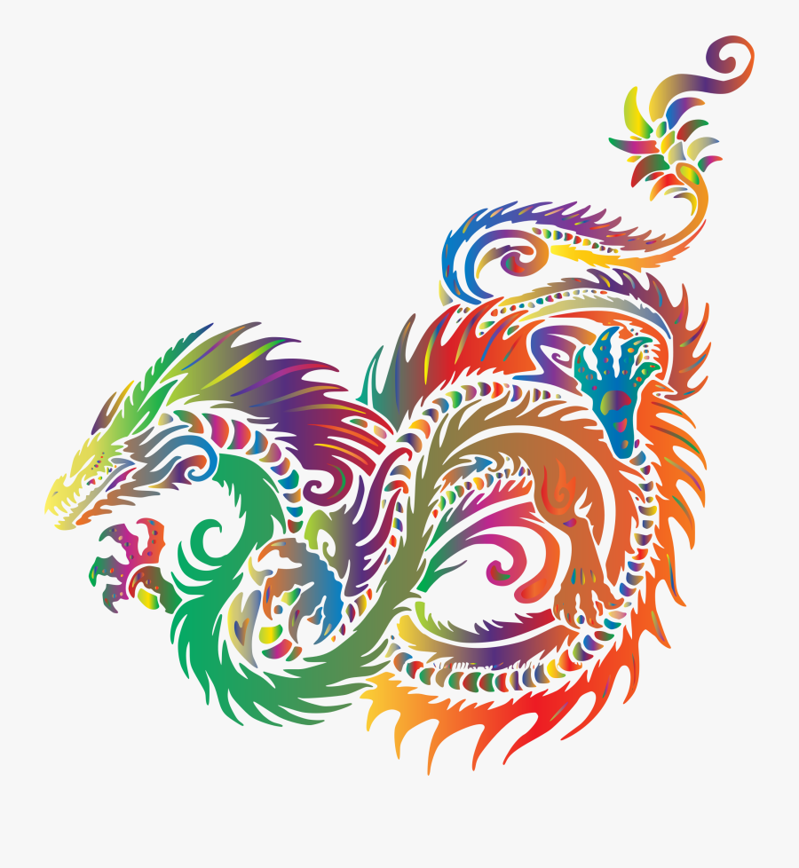 Colored Prismatic Dragon Vector Clipart Image - Rainbow Dragon Logo, Transparent Clipart
