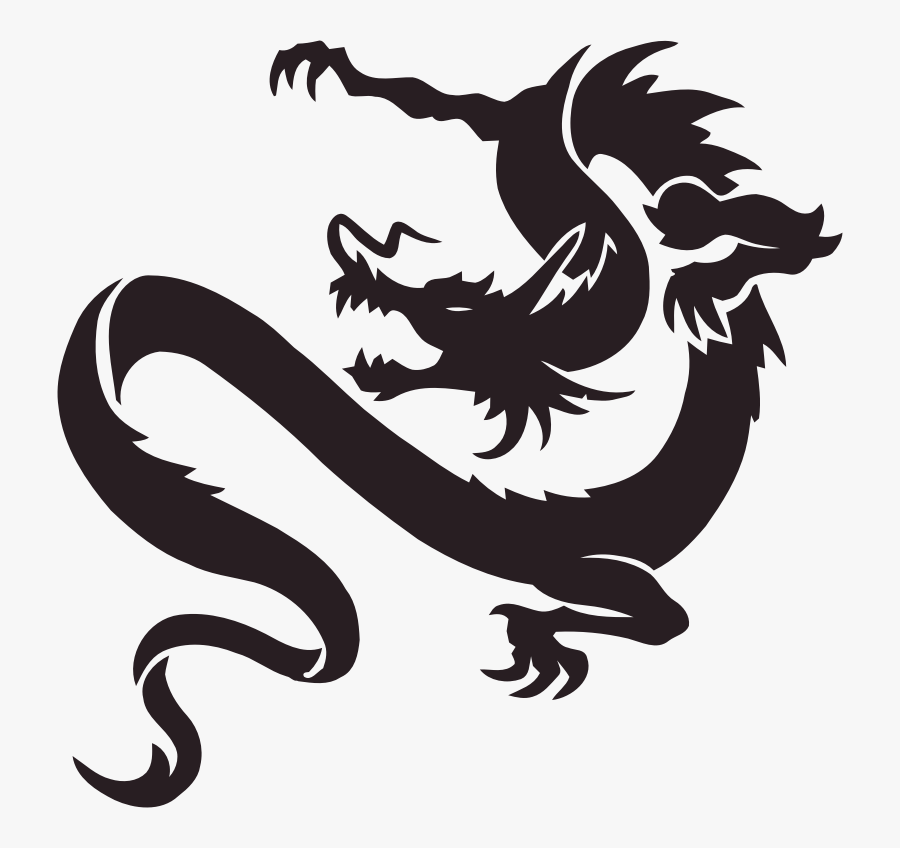 Art,silhouette,dragon - Chinese Dragon Tattoo Png, Transparent Clipart
