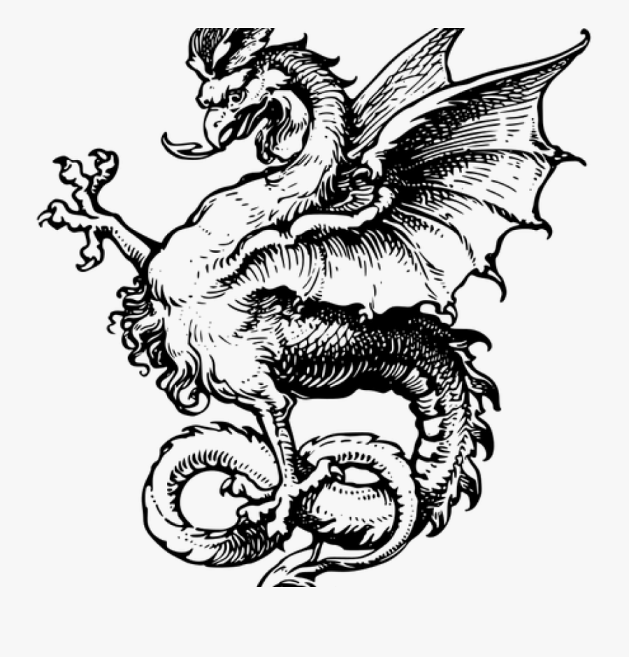 Dragon Clipart Black And White School Clipart - Medieval Dragon Drawing, Transparent Clipart
